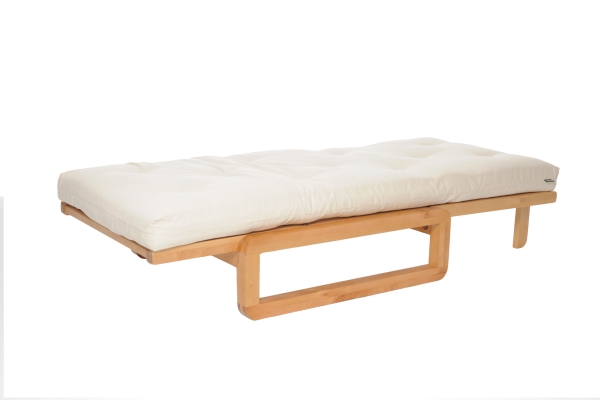 Loop - Single Seater Birch Sofa Bed - Angled view, unfolded