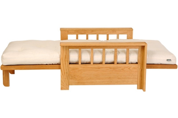Vienna - Single Seater Solid Oak Sofa Bed - Unfolded, Side view