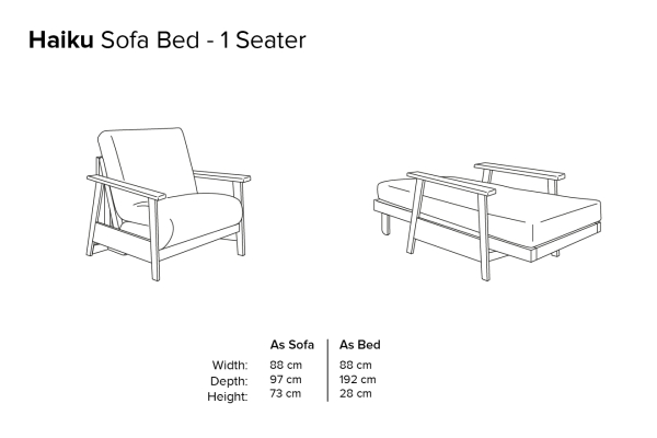 Haiku - Single Seater Birch Sofa Bed - Dimensions