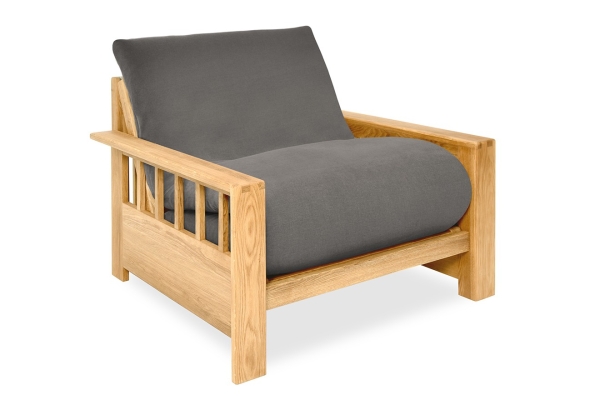Vienna - Single Seater Solid Oak Sofa Bed - Handloom Charcoal