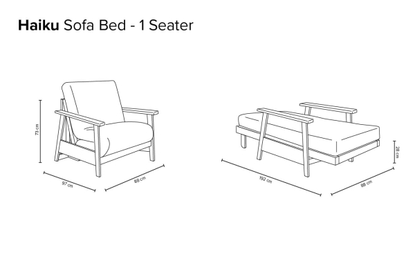 Haiku - Single Seater Solid Oak Sofa Bed - Dimensions