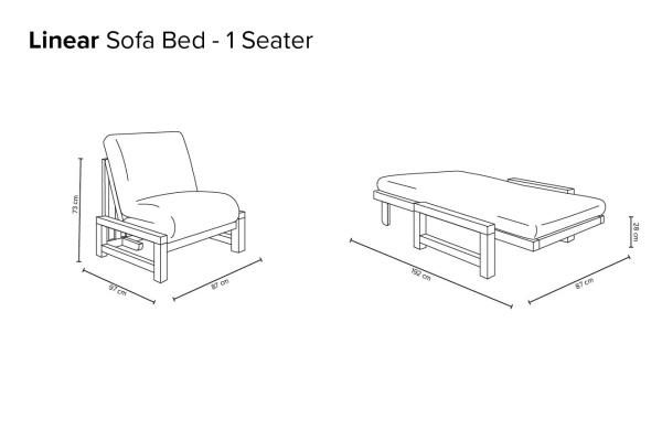Linear - Single Seater Solid Oak Sofa Bed - Dimensions