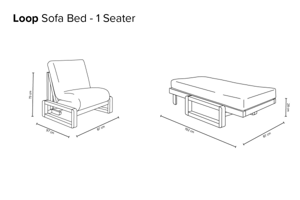 Loop - Single Seater Solid Oak Sofa Bed - Dimensions