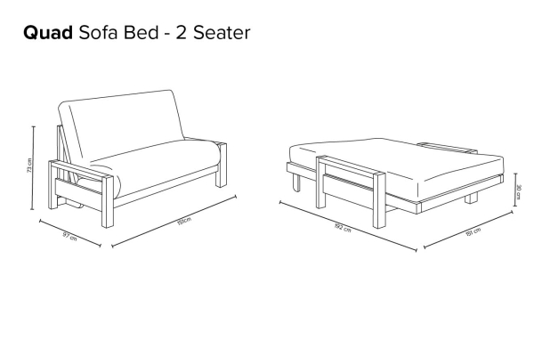 Quad - 2 Seater Birch Double Sofa Bed - Dimensions