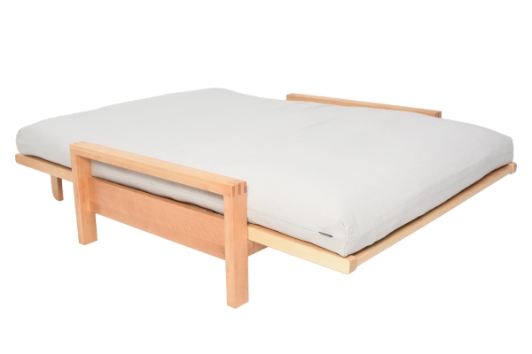 Quad - 2 Seater Birch Double Sofa Bed - Unfolded, Angled view