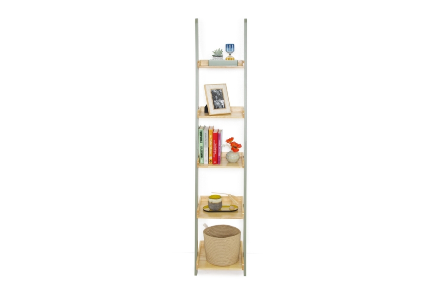 FC Narrow Rubberwood And Pine Ladder Shelf