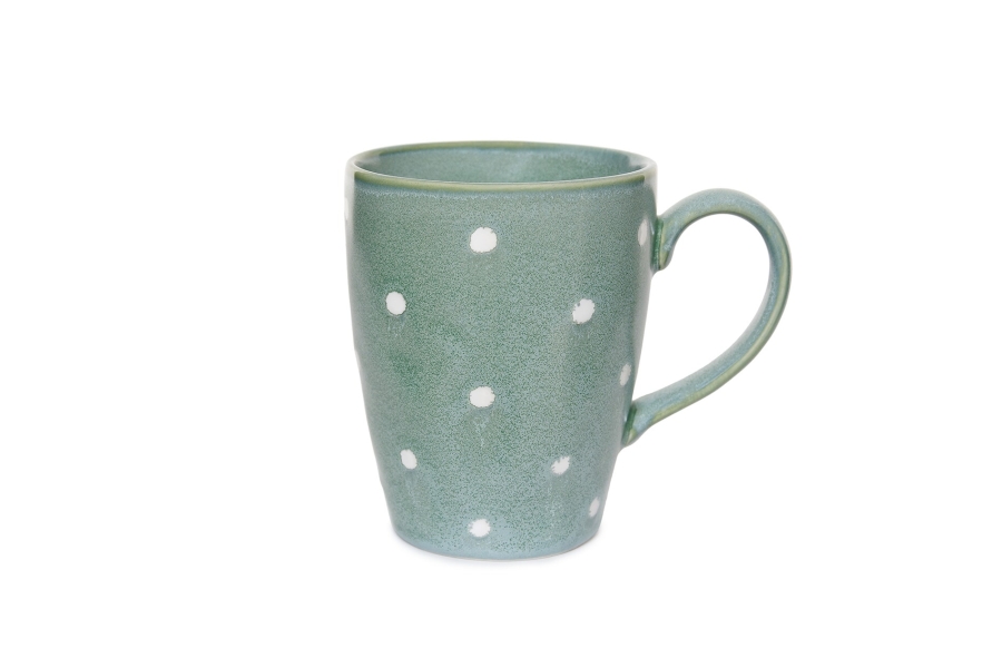 FC Reactive Glaze Cappuccino Mug Green White Dots