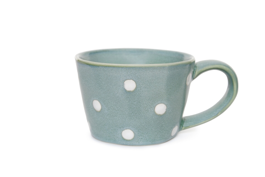 FC Reactive Glaze Tea Cup Green White Dots