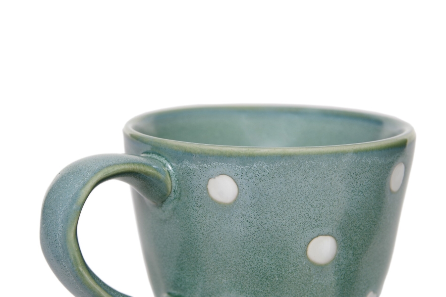 FC Reactive Glaze Tea Cup Green White Dots