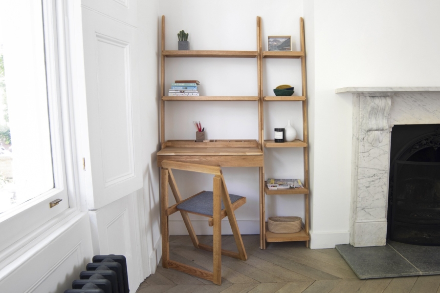 FC Oak Ladder Desk With Narrow Shelves LS LF HO
