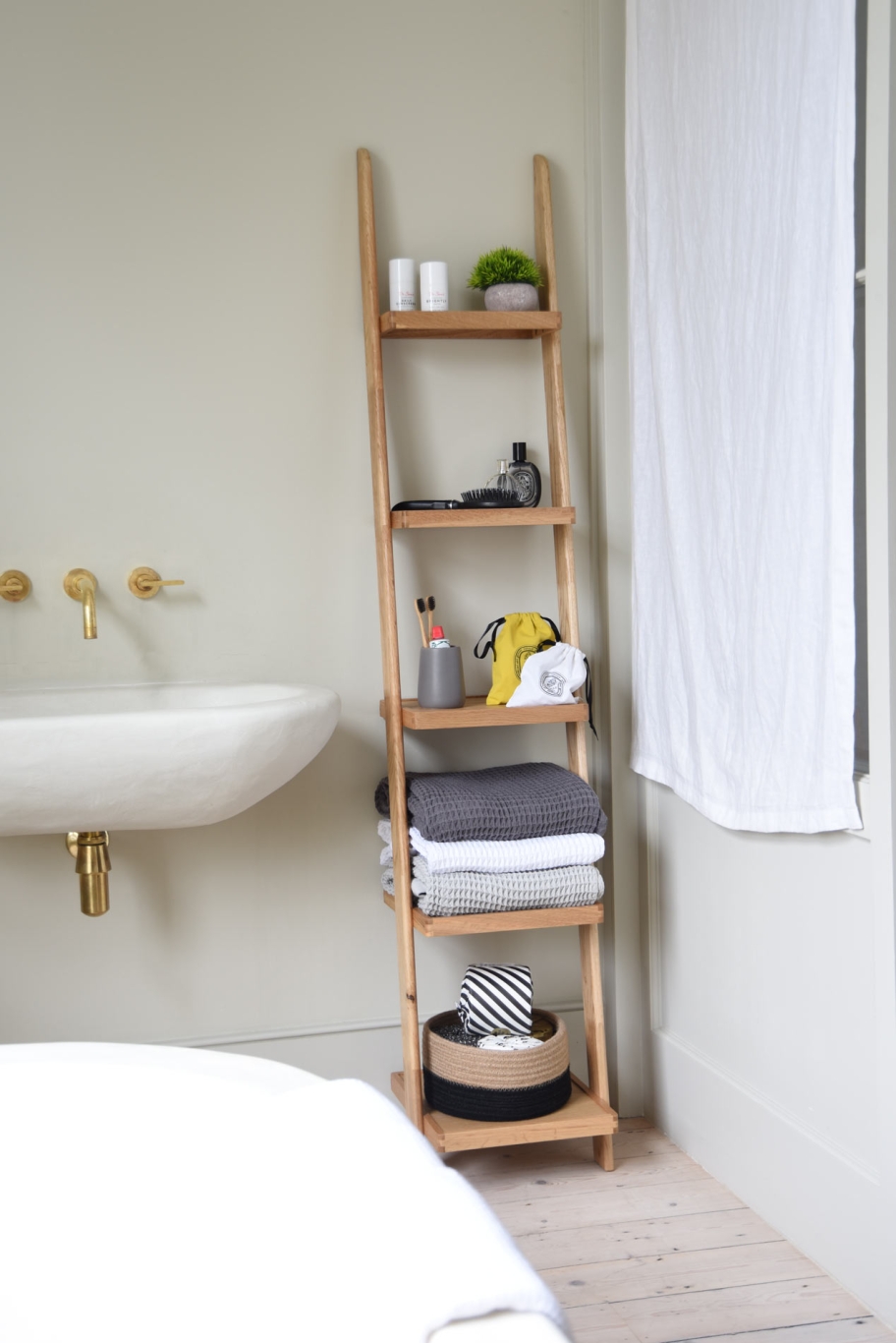 Oak Rounded Narrow Ladder Shelf