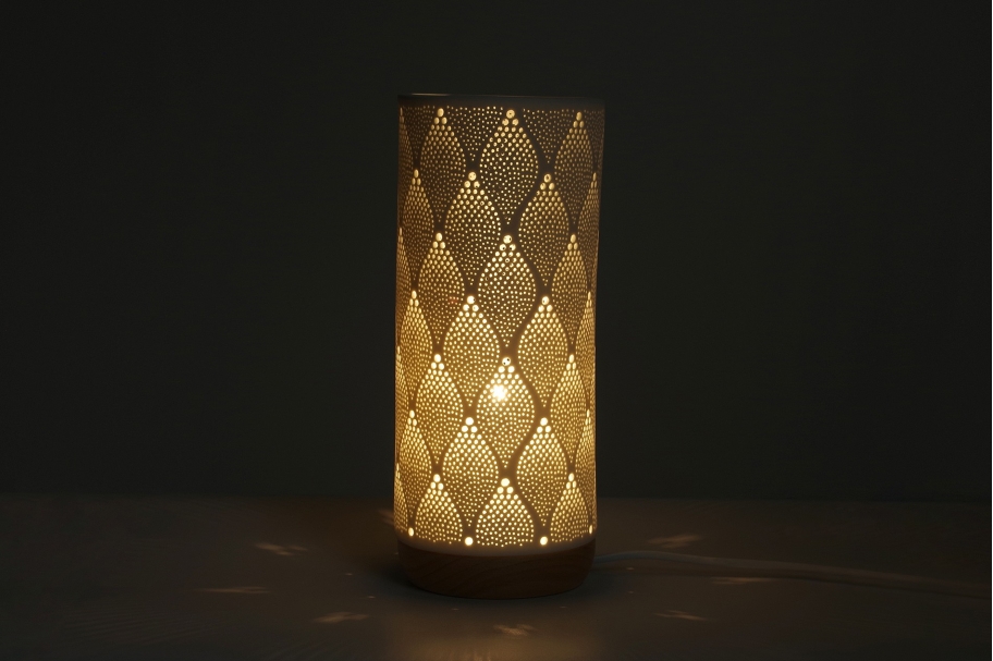 Medina Porcelain Lamp With Wooden Base