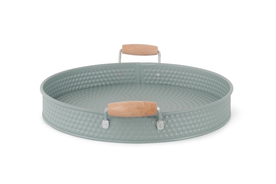 FC Metal Dots Tray With Wooden Handles Fjord Blue Large