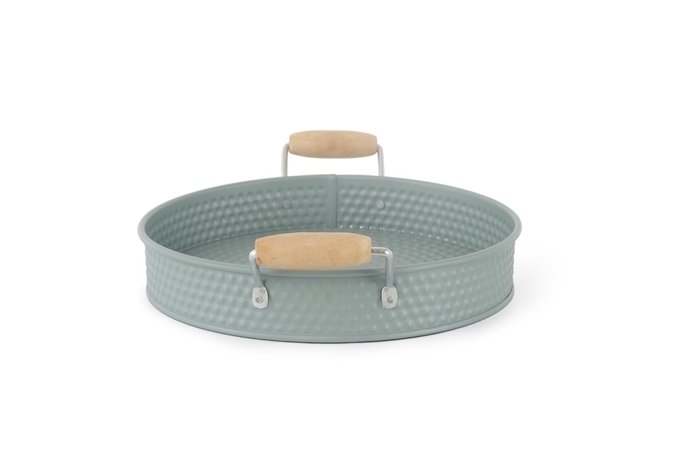 FC Metal Dots Tray With Wooden Handles Fjord Blue Small