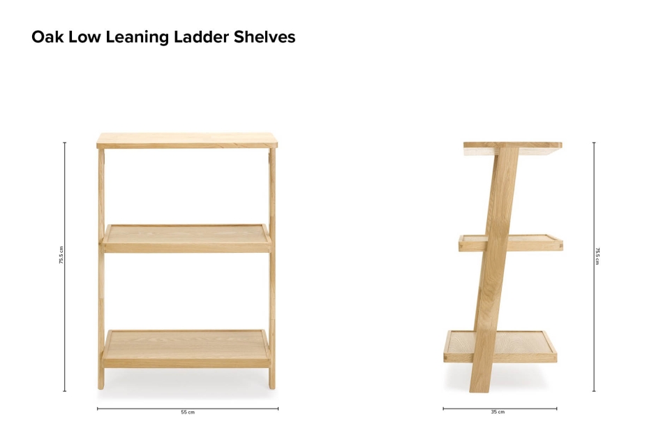 Oak Low Leaning Ladder Shelves