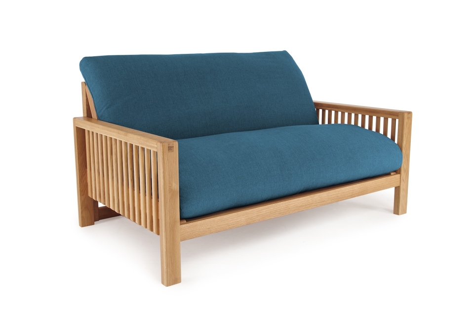 Oak Rondo Seat Sofa Bed Handloom Oslo Blue