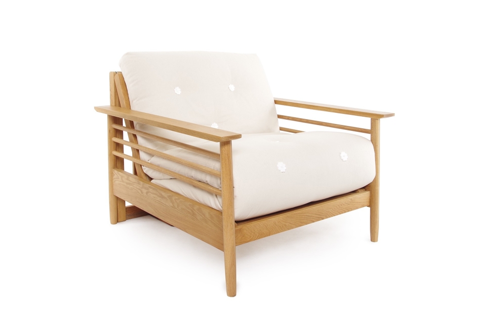 Pagoda - Single Seater Oak Sofa Bed - Angled view