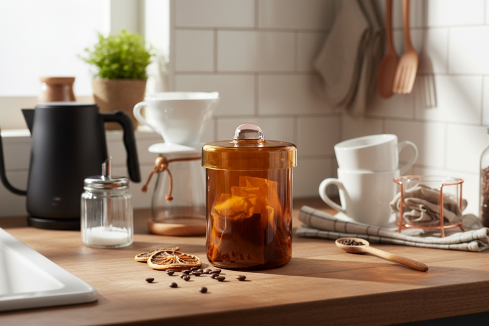 FC Poppett Tall Glass Pot Amber LS