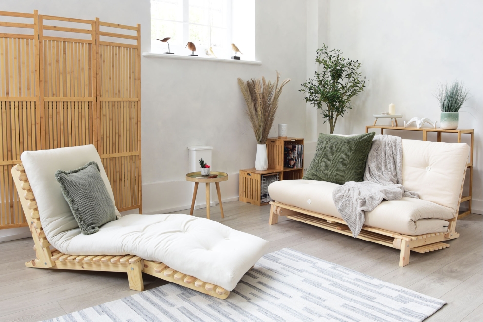 Titch - Single Seater Solid Pine Sofa Bed - Unfolded