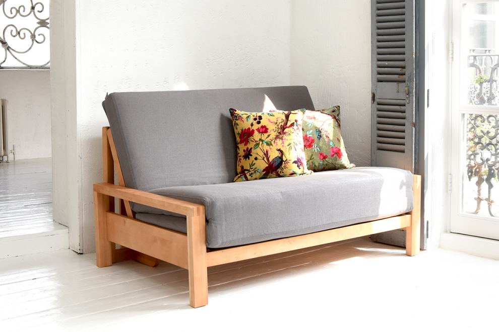Quad - 2 Seater Birch Double Sofa Bed - Angled view