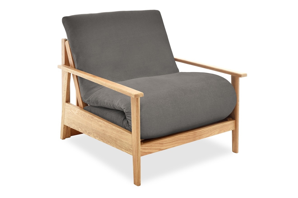 Haiku - Single Seater Solid Oak Sofa Bed - Handloom Charcoal