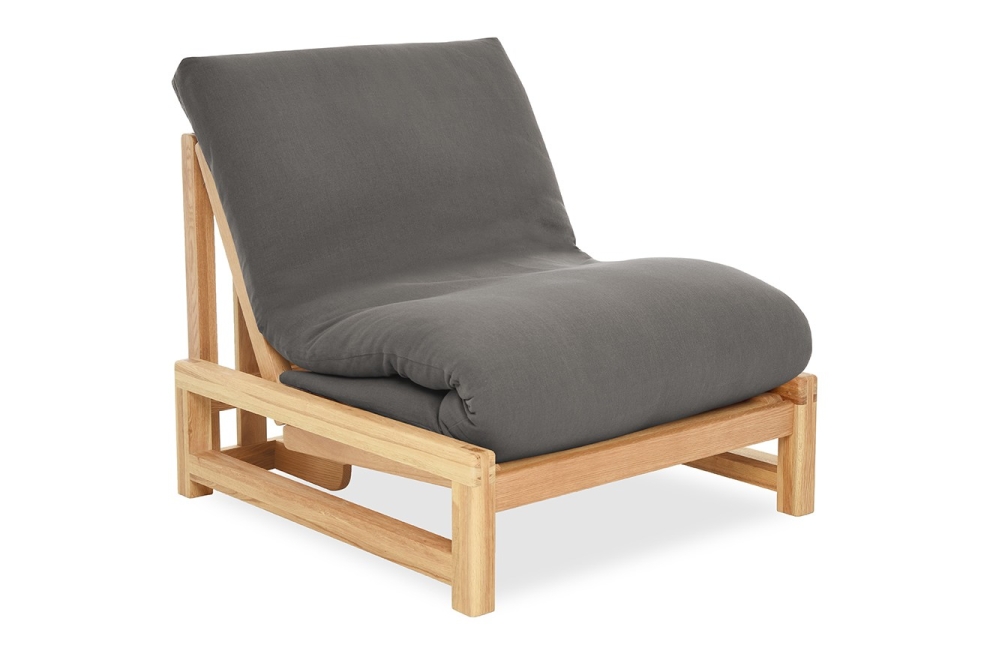 Linear - Single Seater Solid Oak Sofa Bed - Handloom Charcoal