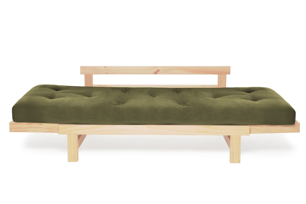 Pine Switch Sofa Bed - Handloom Olive Green - Full-length single bed