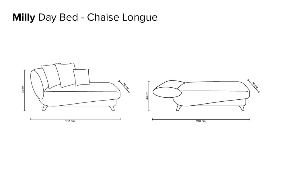 Milly - Sofa Bed (Soft Green Weave) - Dimensions